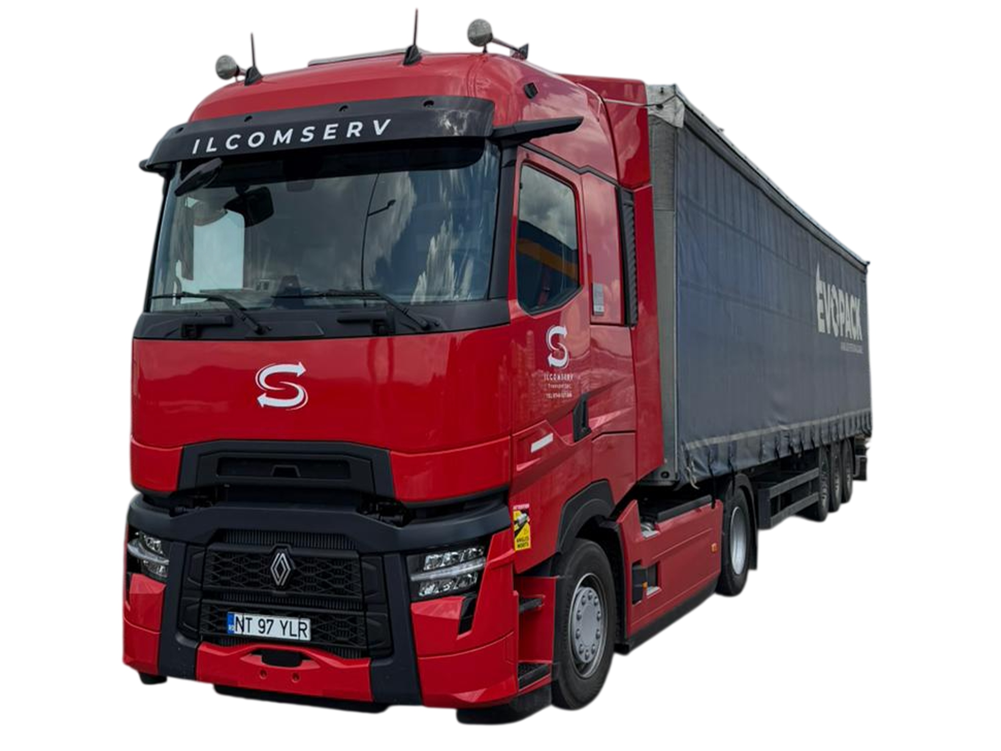 Camion modern Renault si semiremorca pregatite de transport international